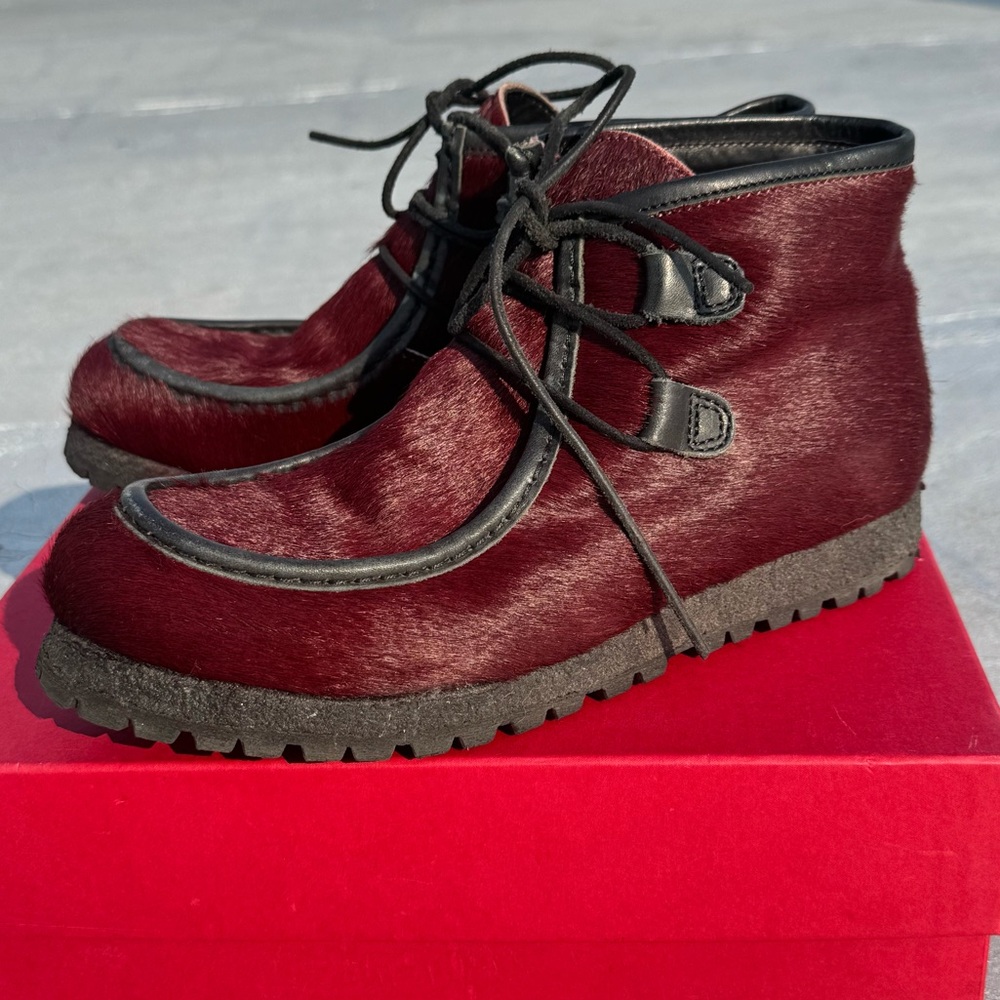 Punto Pigro COLLEGE 51 Burgundy Fur Lace-Up Boots – Size 39EU - Picture 3 of 7